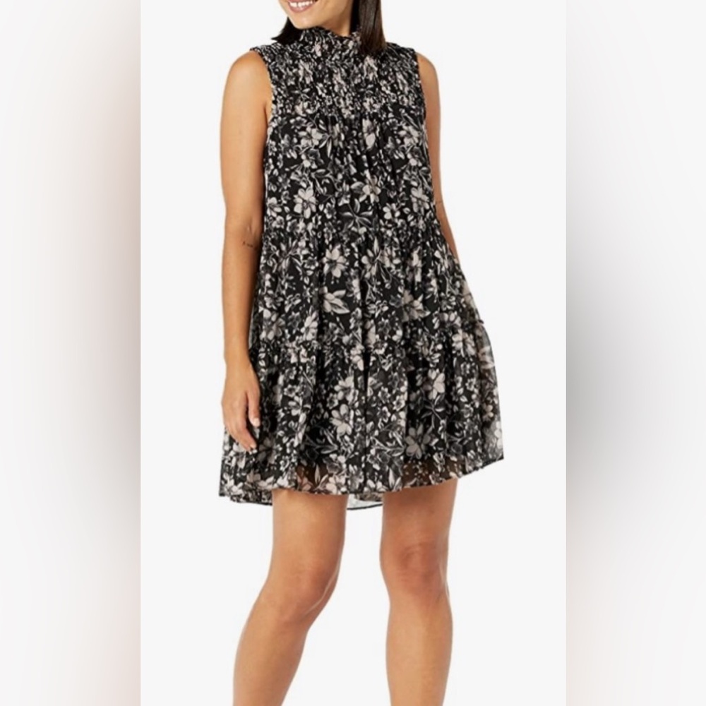 Taylor Mock Neck Tiered A-Line Floral Sleeveless Dress, Size 8